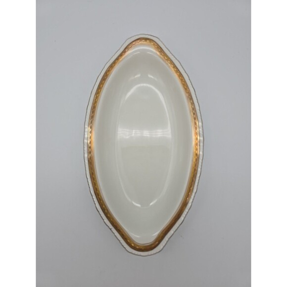 Rorstrand Sweden Small Oblong Porcelain Bowl #522 Gold Ribbon Pattern 9.5" x 5" - Picture 1 of 8
